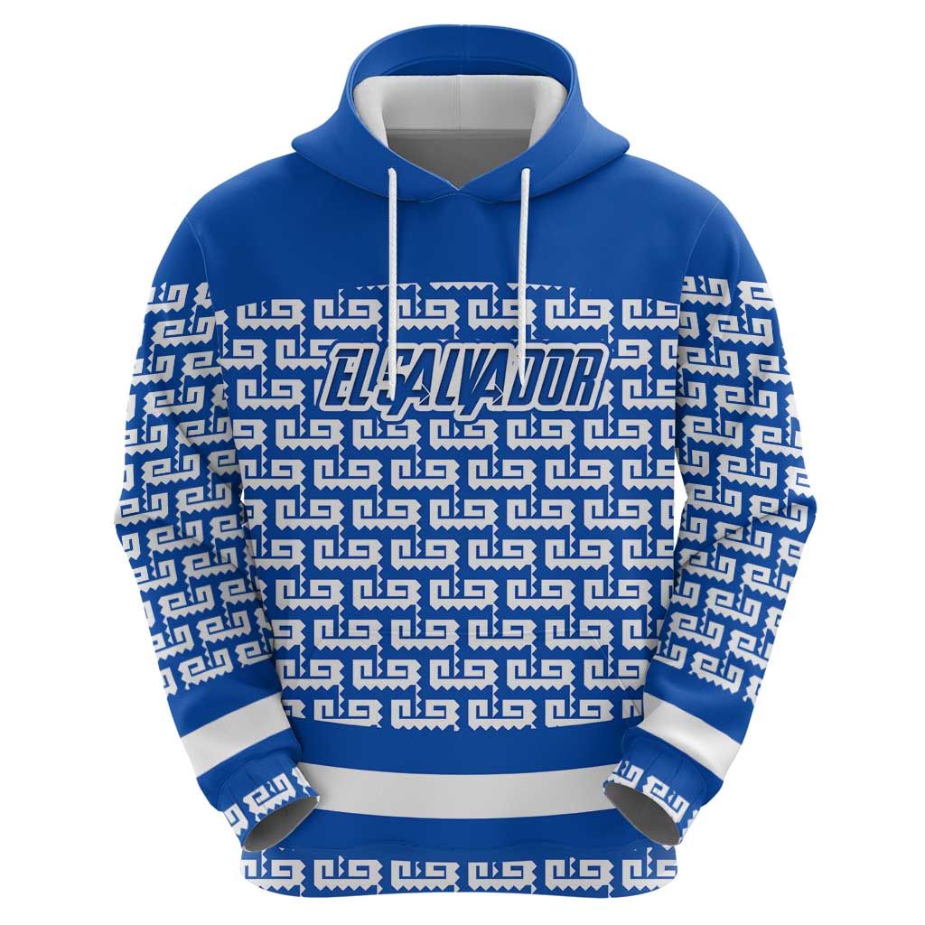 El Salvador Tribal Pattern Hoodie with National Coat of Arms and Blue White Theme TS04