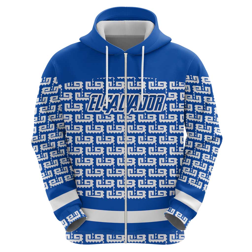 El Salvador Tribal Pattern Hoodie with National Coat of Arms and Blue White Theme TS04