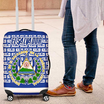 El Salvador Tribal Pattern Luggage Cover with National Coat of Arms and Blue White Theme TS04