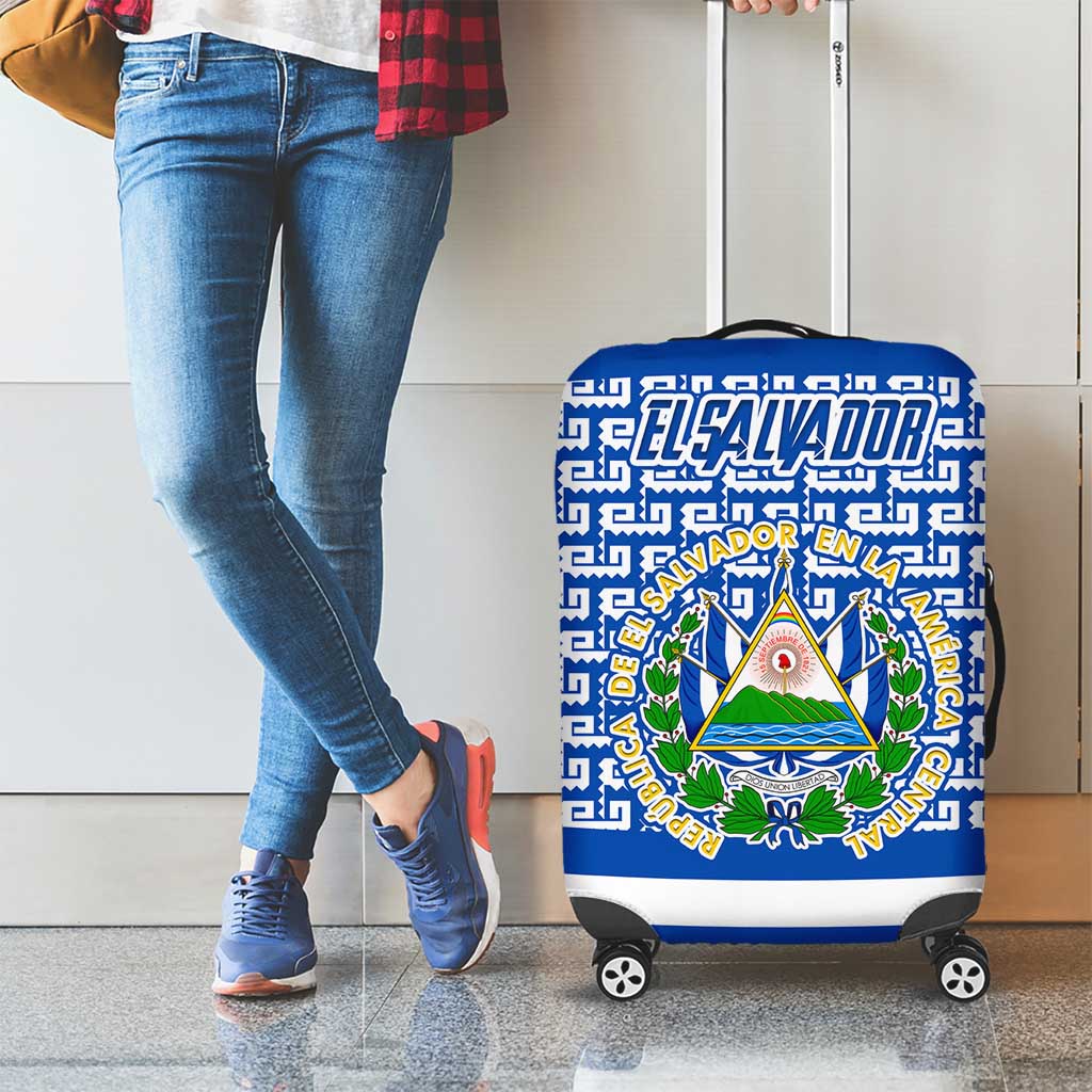 El Salvador Tribal Pattern Luggage Cover with National Coat of Arms and Blue White Theme TS04