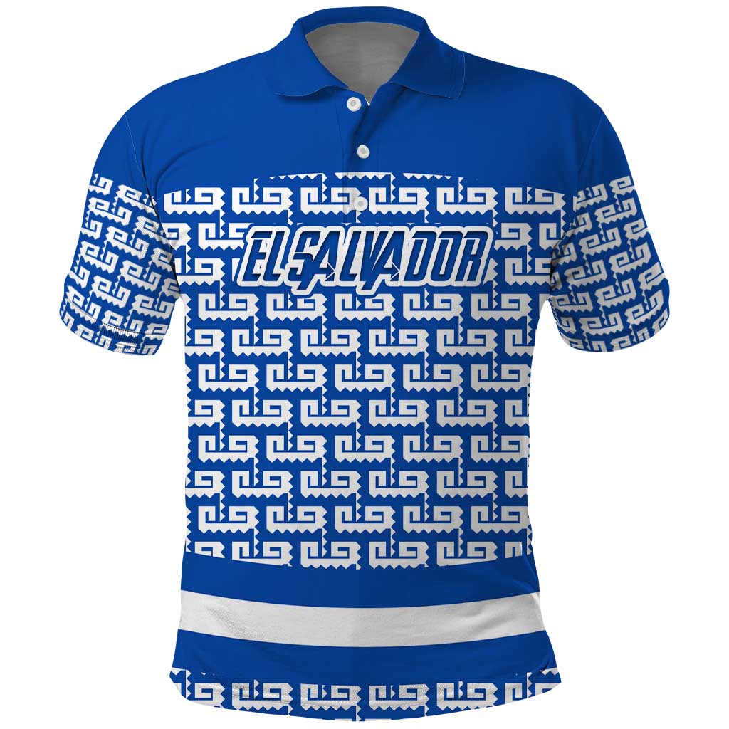El Salvador Tribal Pattern Polo Shirt with National Coat of Arms and Blue White Theme TS04