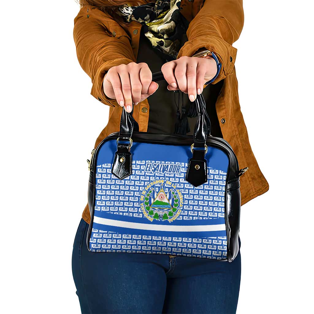 El Salvador Tribal Pattern Shoulder Handbag with National Coat of Arms and Blue White Theme TS04