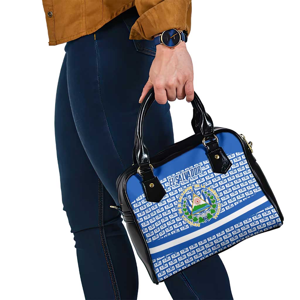 El Salvador Tribal Pattern Shoulder Handbag with National Coat of Arms and Blue White Theme TS04