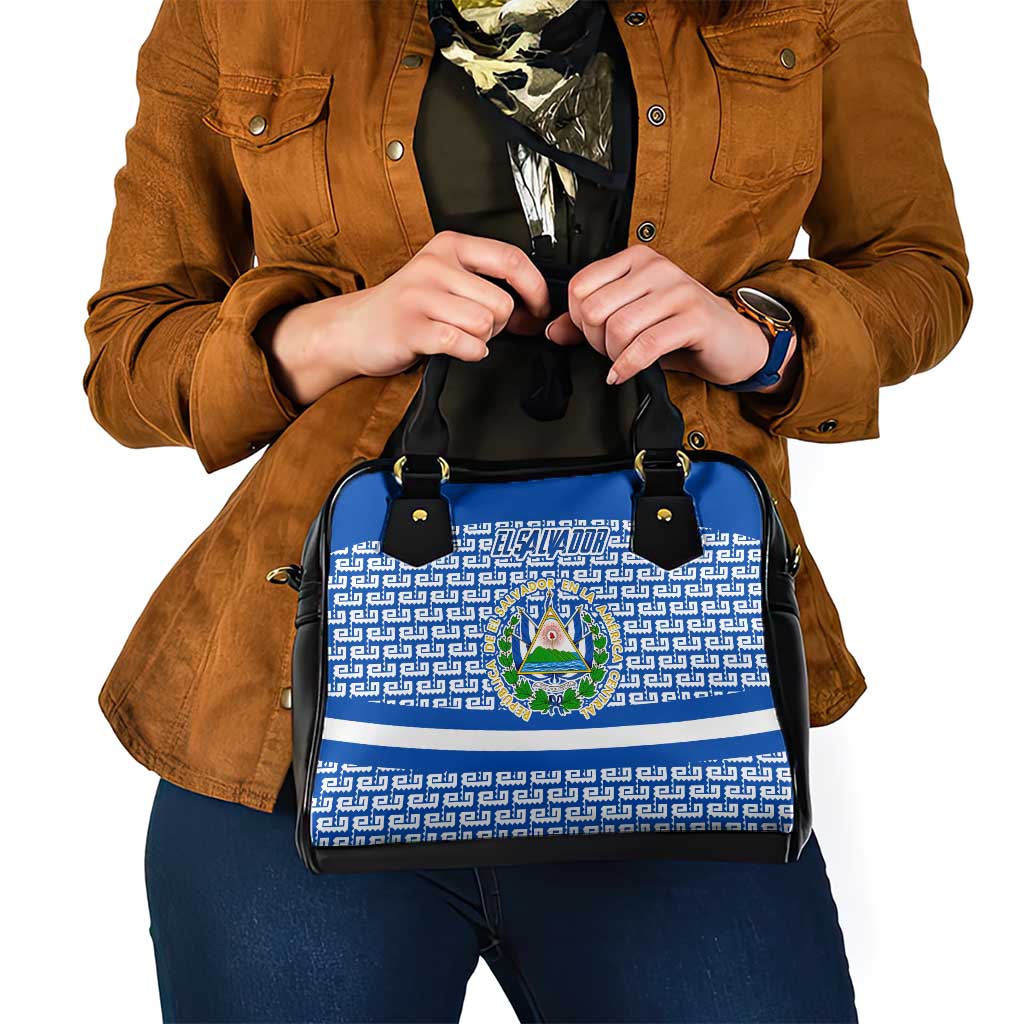 El Salvador Tribal Pattern Shoulder Handbag with National Coat of Arms and Blue White Theme TS04