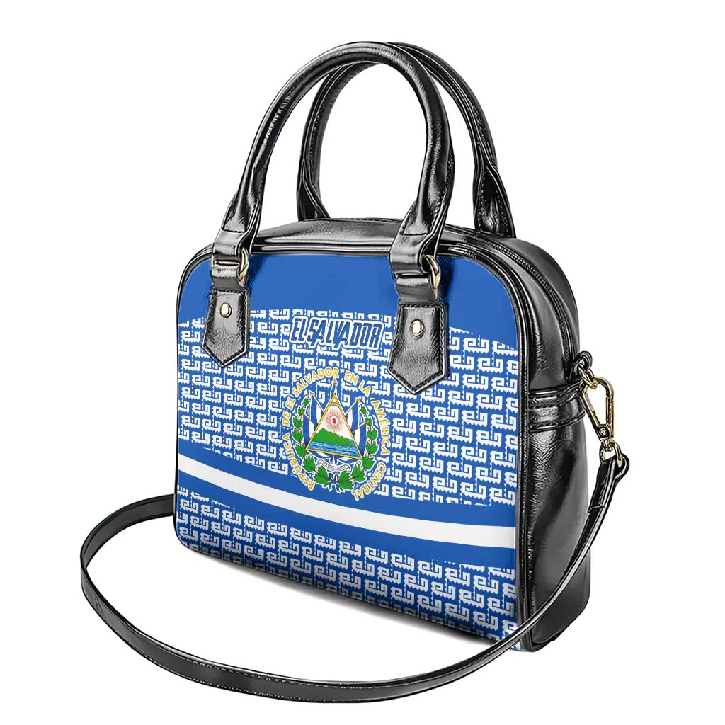 El Salvador Tribal Pattern Shoulder Handbag with National Coat of Arms and Blue White Theme TS04