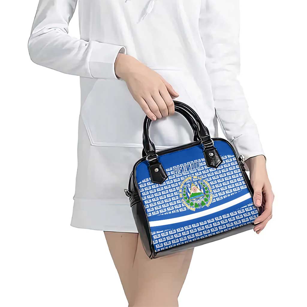 El Salvador Tribal Pattern Shoulder Handbag with National Coat of Arms and Blue White Theme TS04