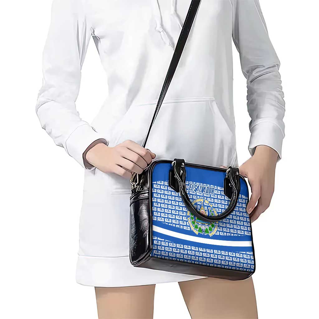 El Salvador Tribal Pattern Shoulder Handbag with National Coat of Arms and Blue White Theme TS04