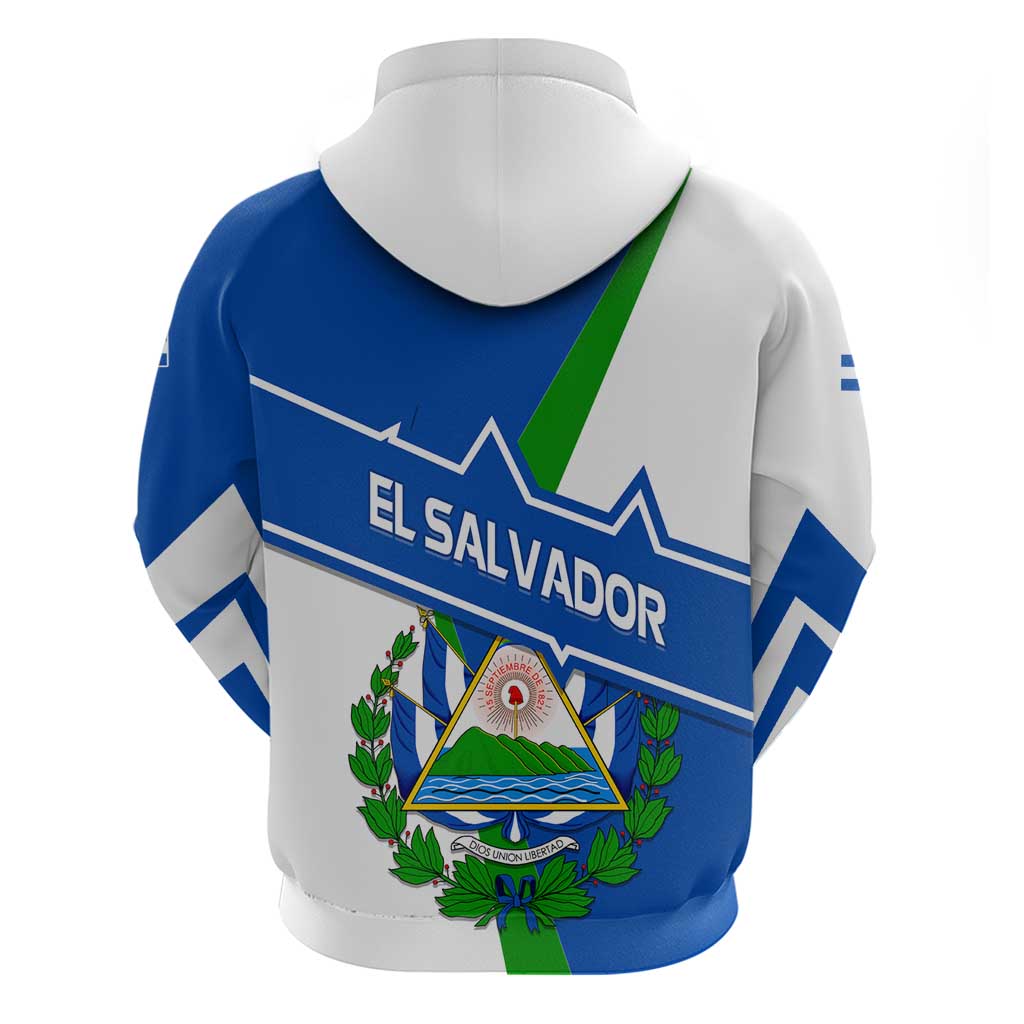 El Salvador Flag Crest Hoodie with Blue Green Stripes and Bold Letter Design TS04