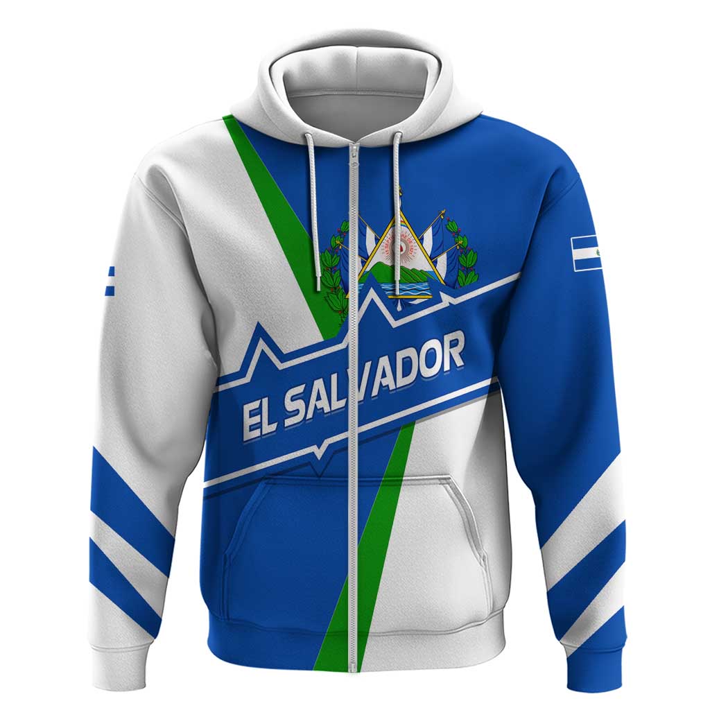 El Salvador Flag Crest Hoodie with Blue Green Stripes and Bold Letter Design TS04