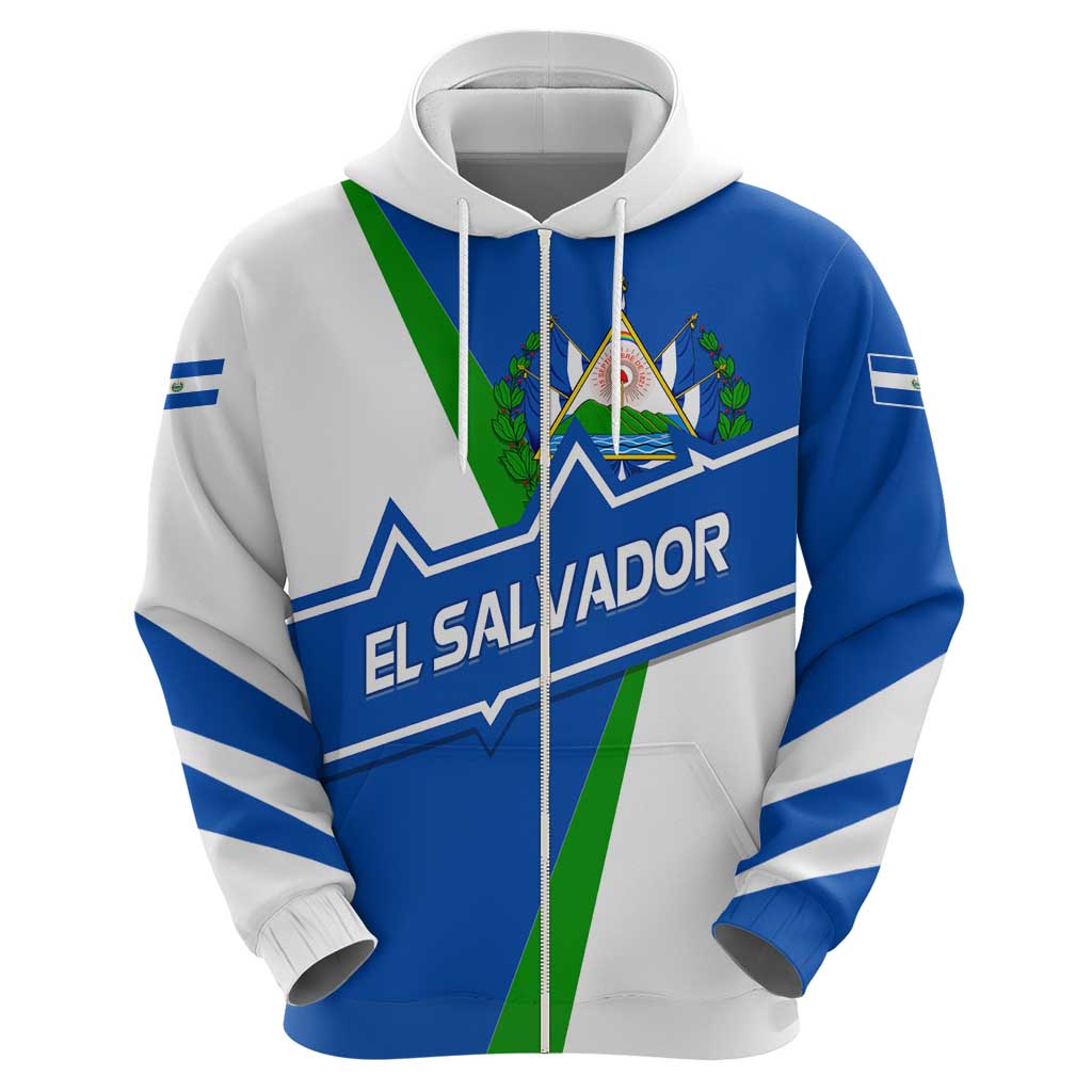 El Salvador Flag Crest Hoodie with Blue Green Stripes and Bold Letter Design TS04