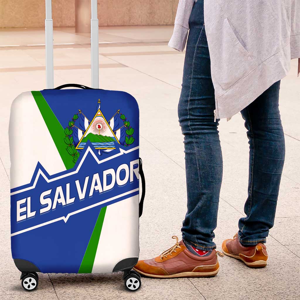 El Salvador Flag Crest Luggage Cover with Blue Green Stripes and Bold Letter Design TS04