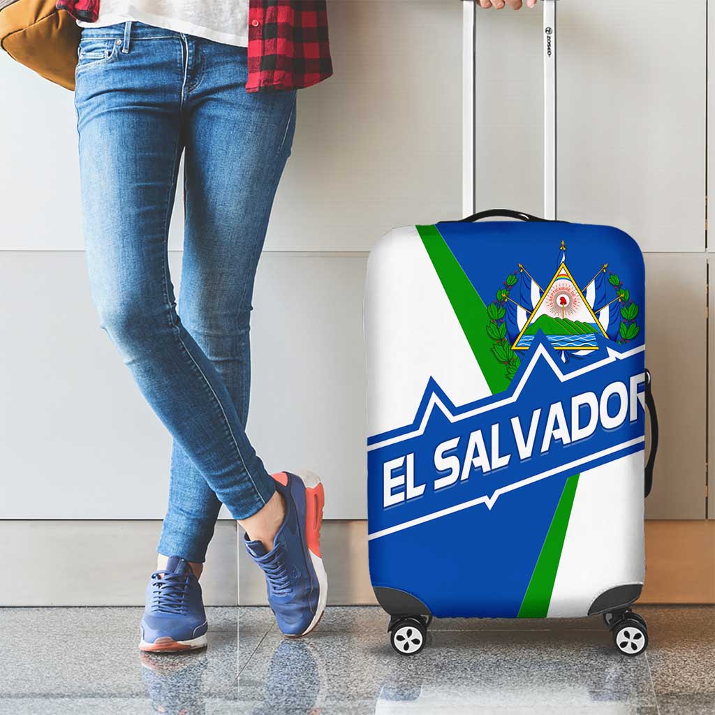 El Salvador Flag Crest Luggage Cover with Blue Green Stripes and Bold Letter Design TS04