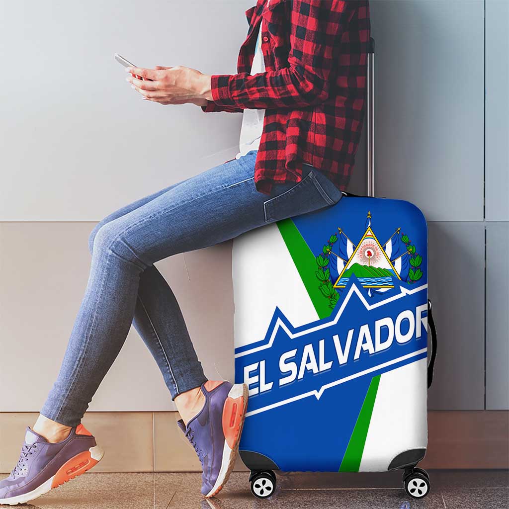 El Salvador Flag Crest Luggage Cover with Blue Green Stripes and Bold Letter Design TS04