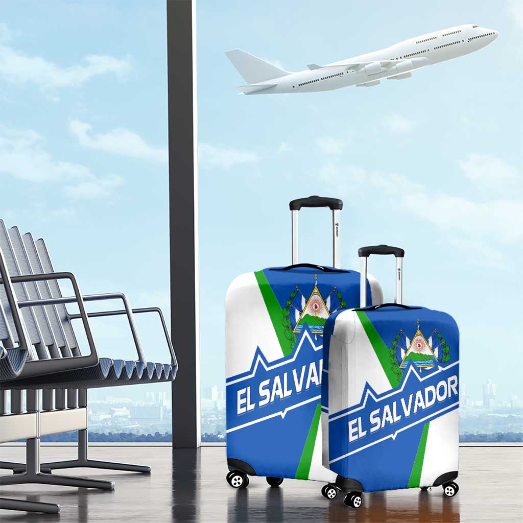 El Salvador Flag Crest Luggage Cover with Blue Green Stripes and Bold Letter Design TS04