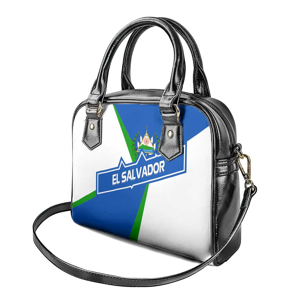 El Salvador Flag Crest Shoulder Handbag with Blue Green Stripes and Bold Letter Design TS04