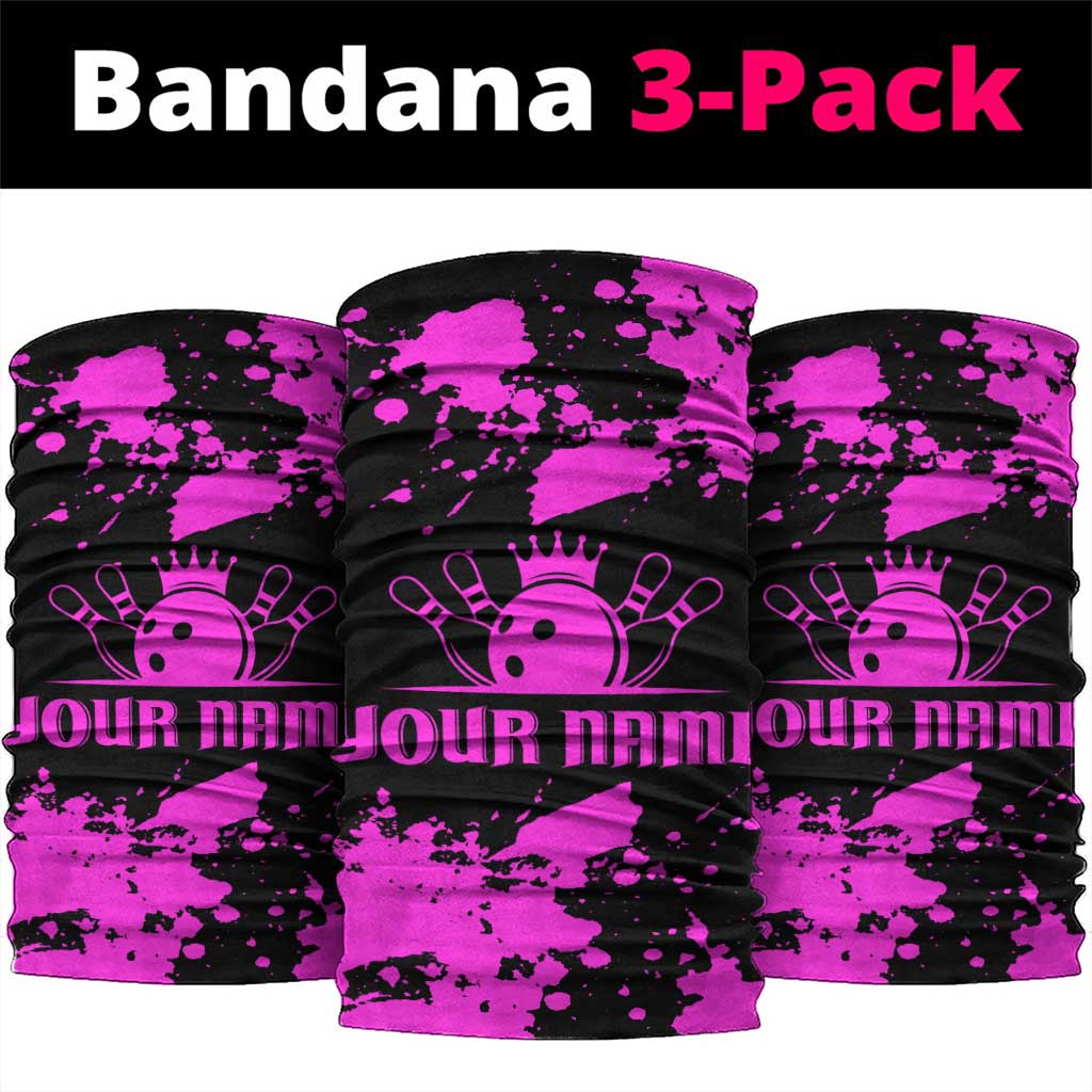 Pink Paint Splatter Design Neck Gaiter with Bowling Graphic and Custom Team Name Text TS04