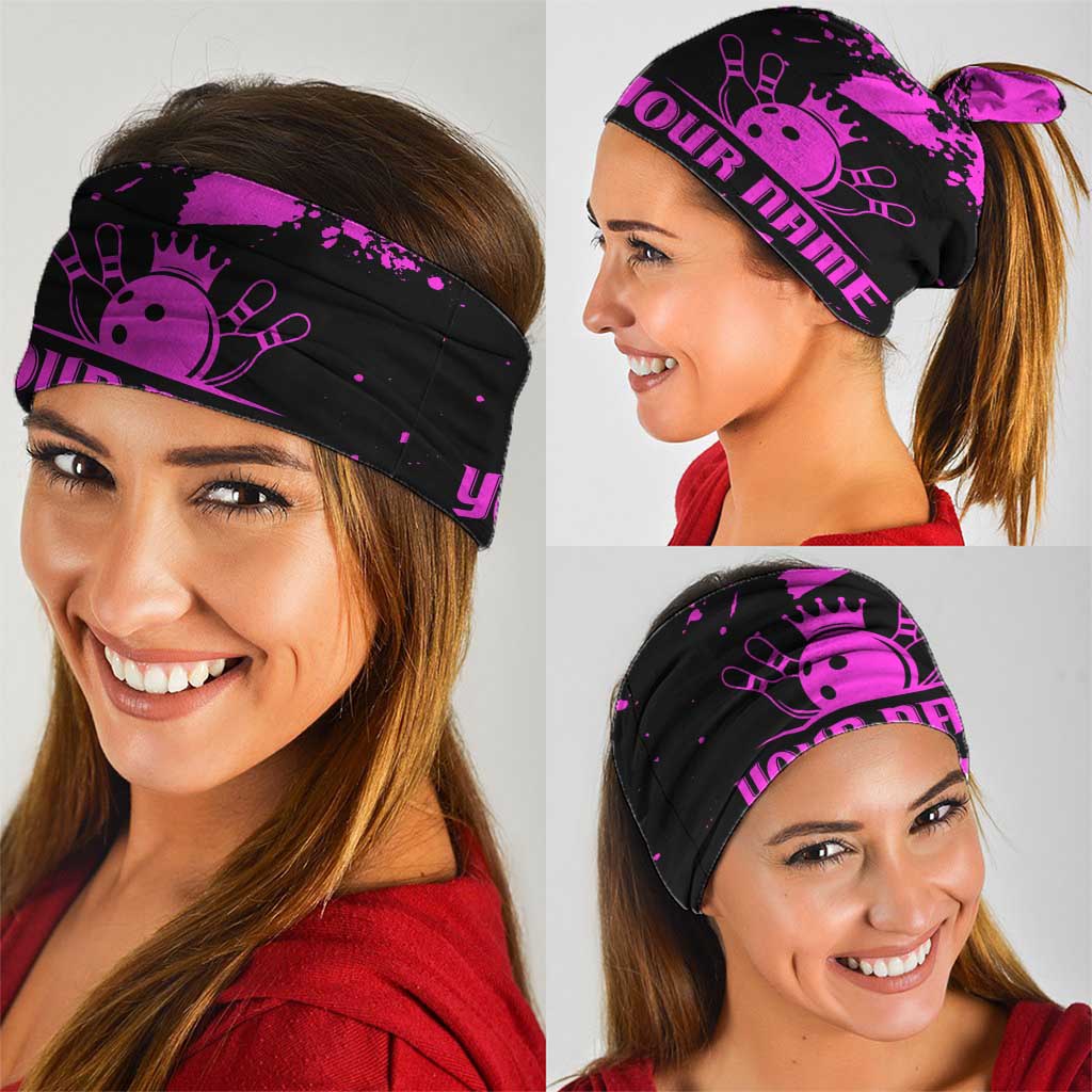 Pink Paint Splatter Design Neck Gaiter with Bowling Graphic and Custom Team Name Text TS04
