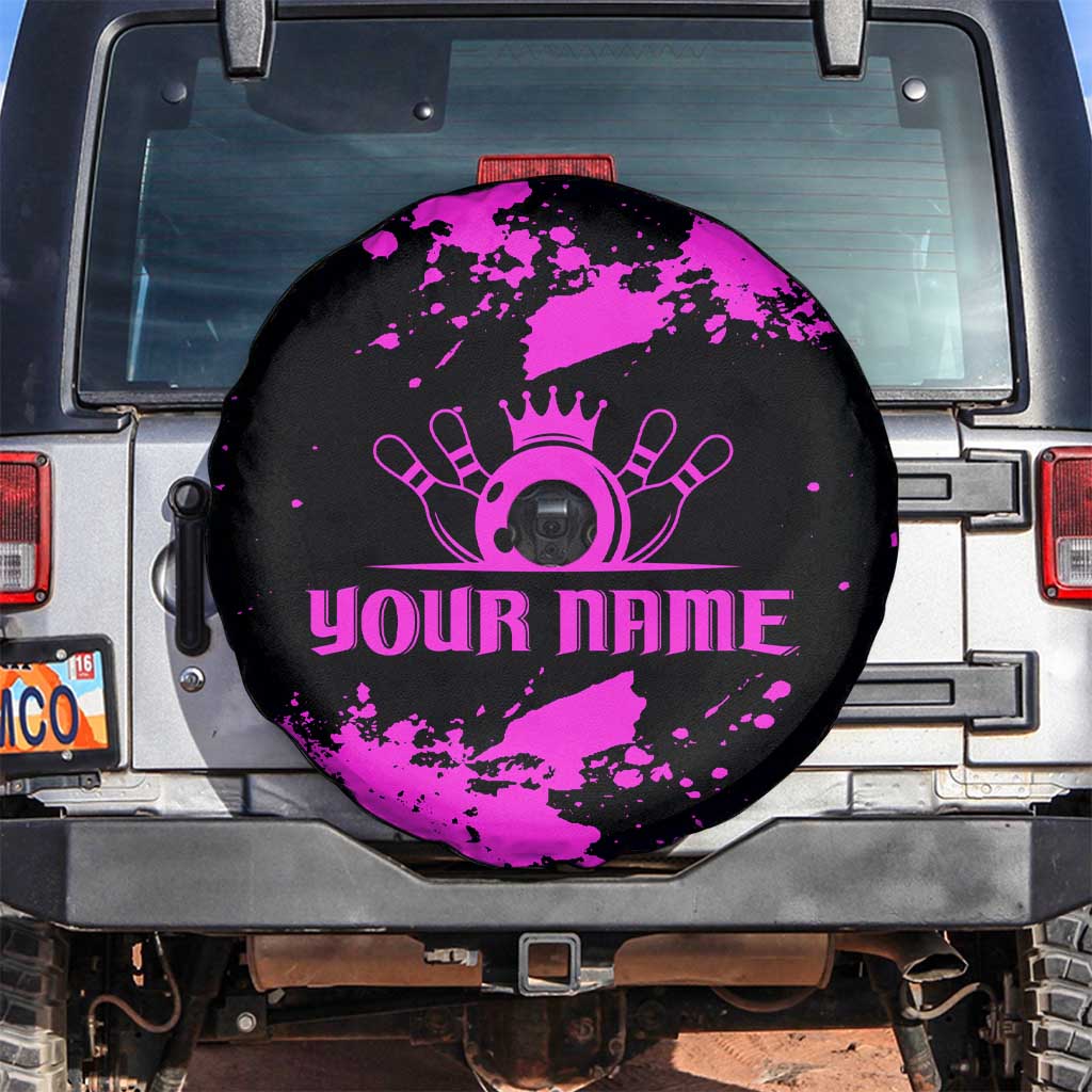 Pink Paint Splatter Design Spare Tire Cover with Bowling Graphic and Custom Team Name Text TS04