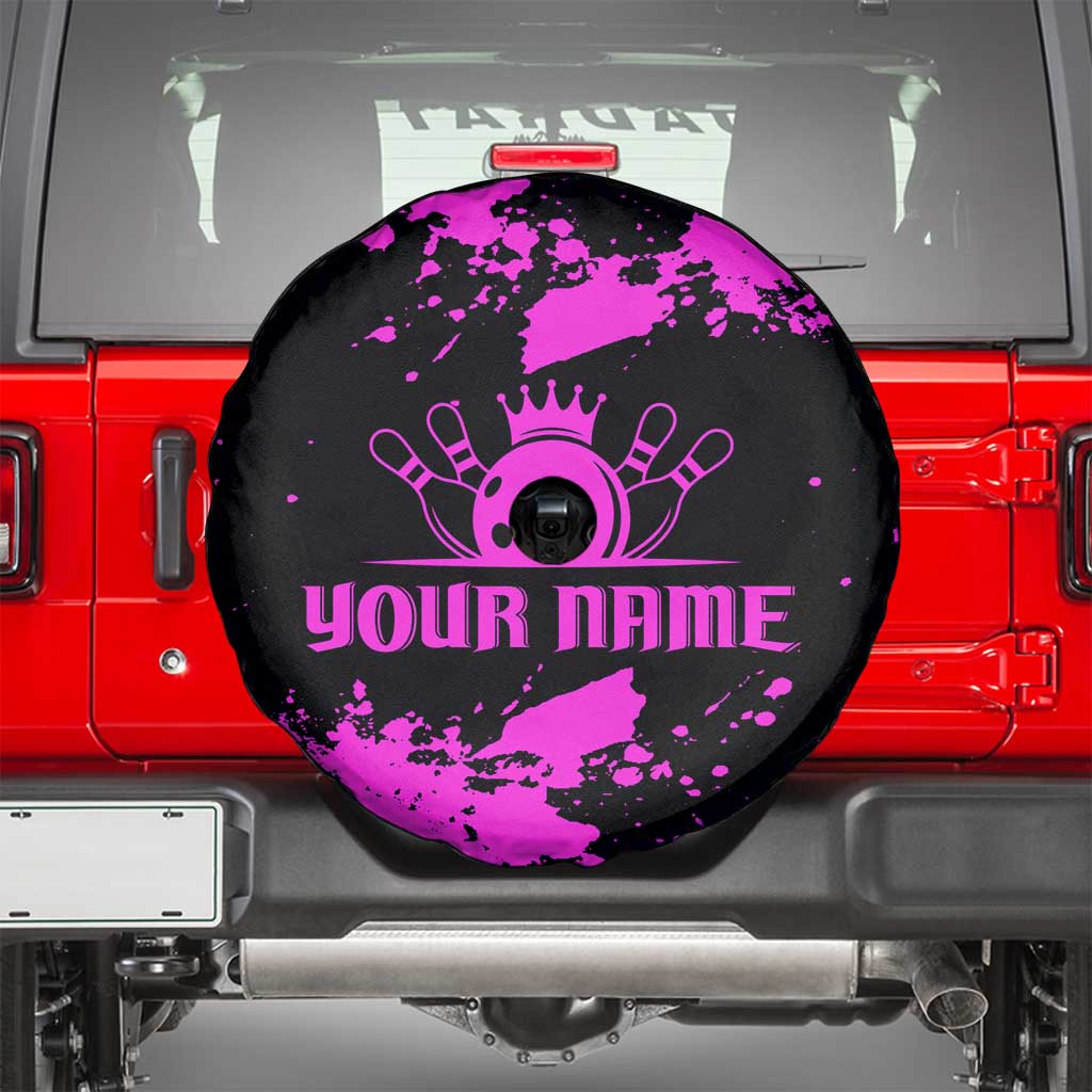 Pink Paint Splatter Design Spare Tire Cover with Bowling Graphic and Custom Team Name Text TS04
