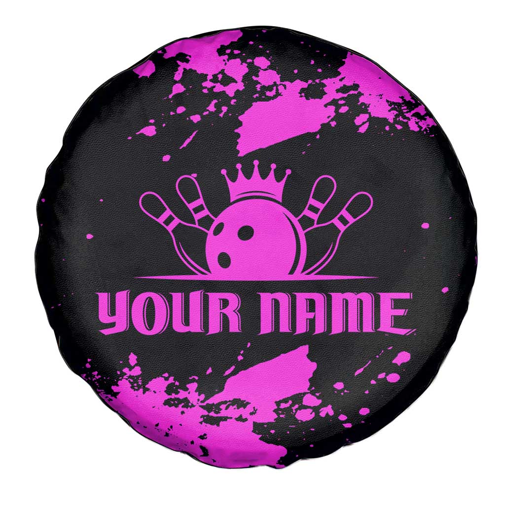 Pink Paint Splatter Design Spare Tire Cover with Bowling Graphic and Custom Team Name Text TS04