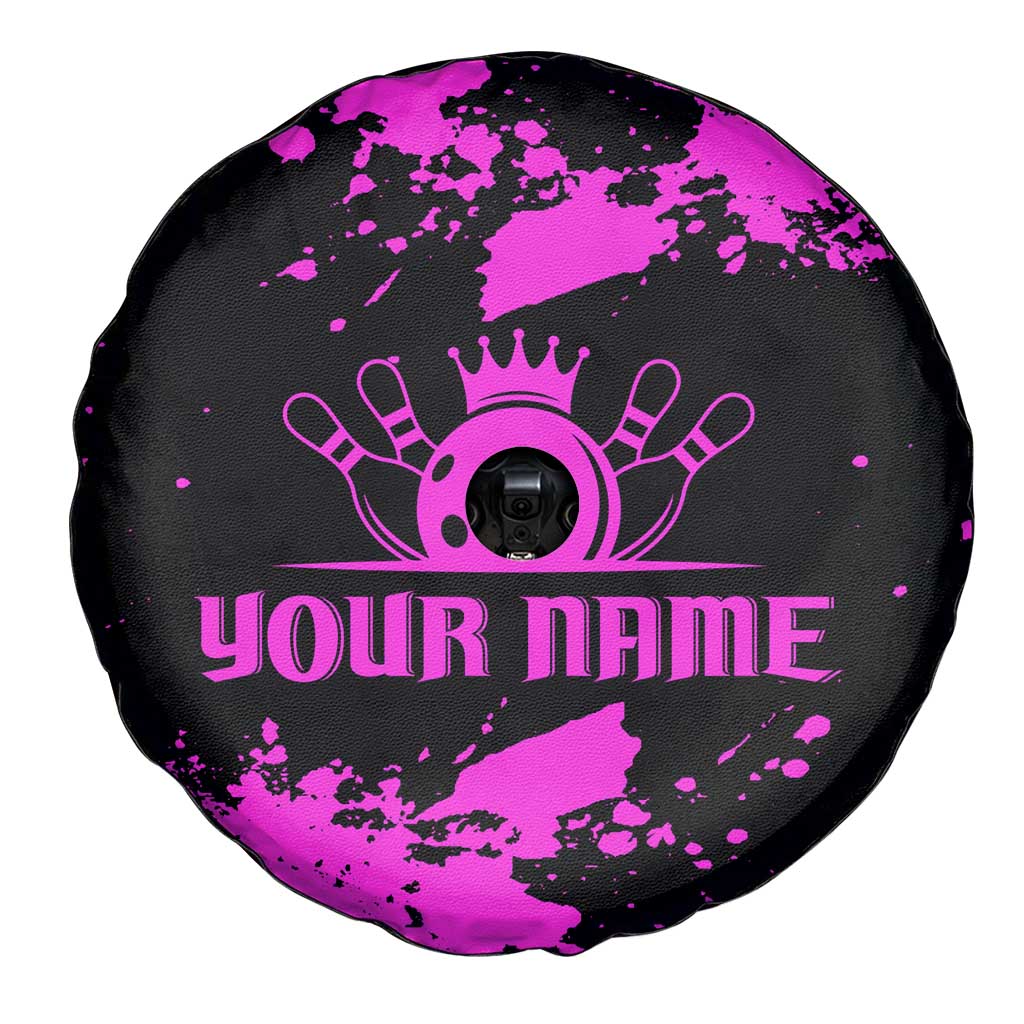 Pink Paint Splatter Design Spare Tire Cover with Bowling Graphic and Custom Team Name Text TS04
