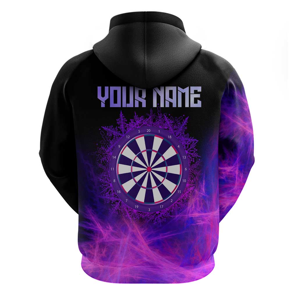 Dartboard and Darts Hoodie with Purple Smoke Background and Custom Team Name TS04