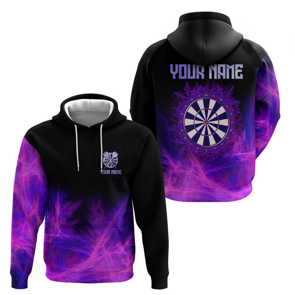 Dartboard and Darts Hoodie with Purple Smoke Background and Custom Team Name TS04