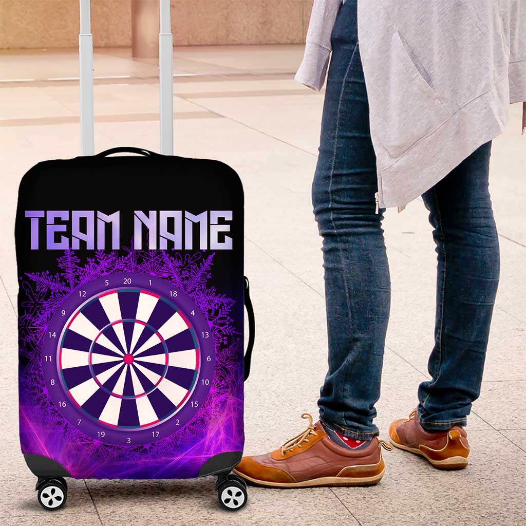 Dartboard and Darts Luggage Cover with Purple Smoke Background and Custom Team Name TS04