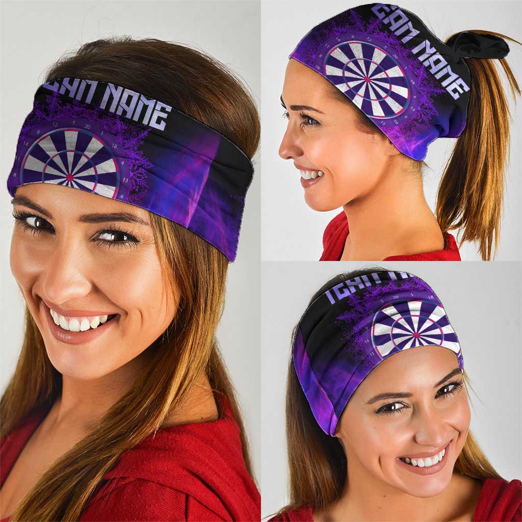 Dartboard and Darts Neck Gaiter with Purple Smoke Background and Custom Team Name TS04