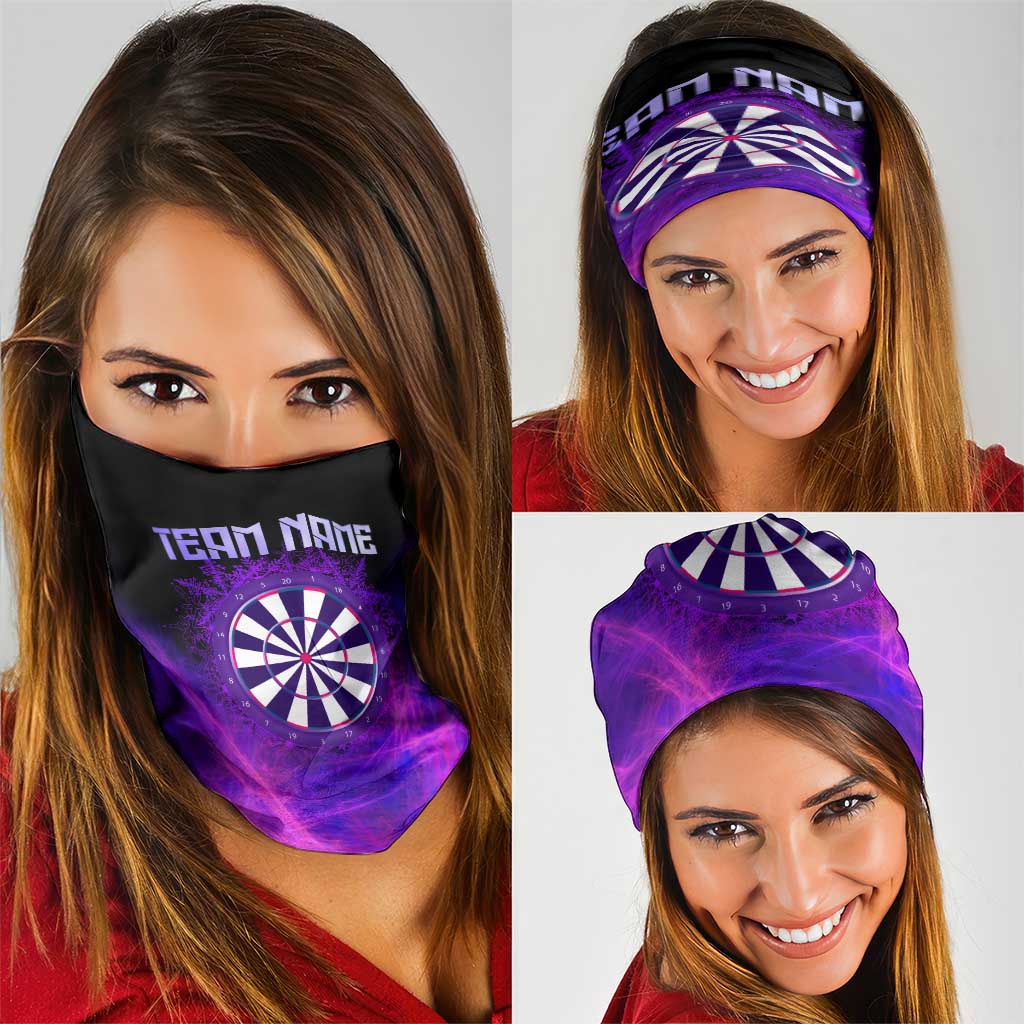 Dartboard and Darts Neck Gaiter with Purple Smoke Background and Custom Team Name TS04