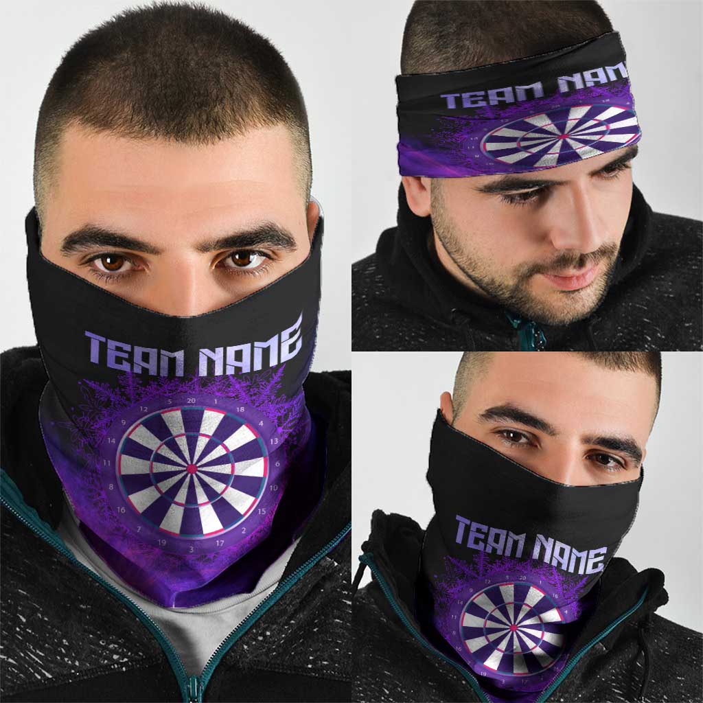 Dartboard and Darts Neck Gaiter with Purple Smoke Background and Custom Team Name TS04