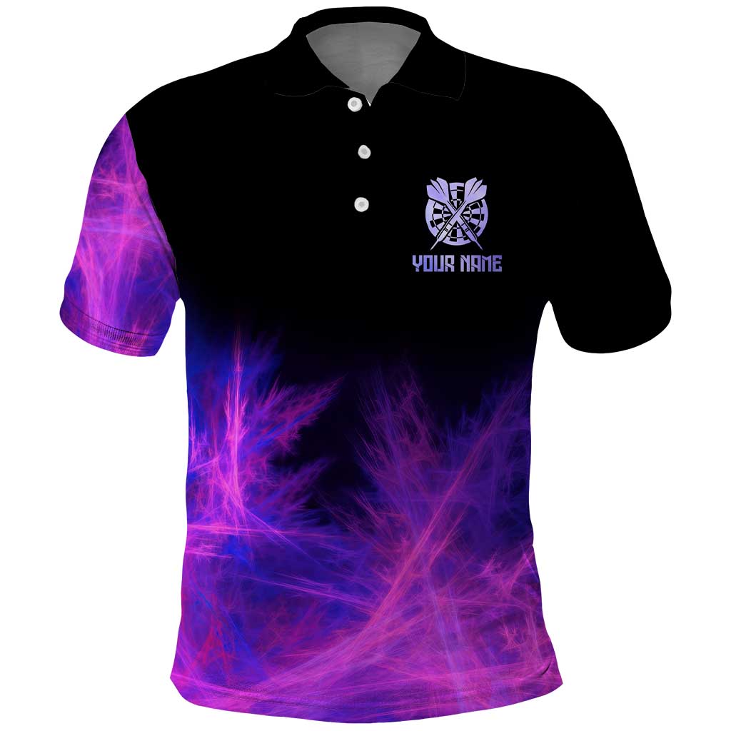 Dartboard and Darts Polo Shirt with Purple Smoke Background and Custom Team Name TS04