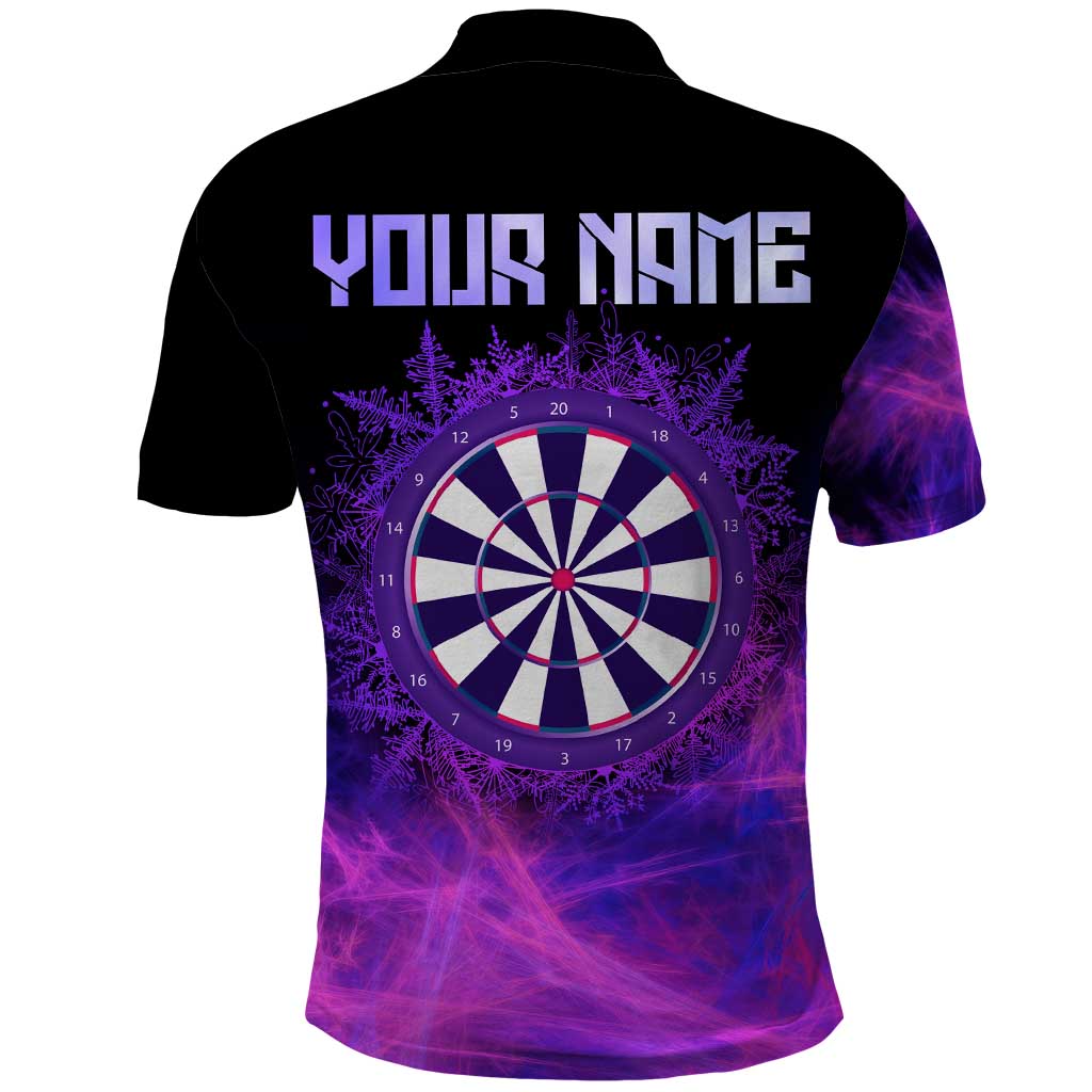 Dartboard and Darts Polo Shirt with Purple Smoke Background and Custom Team Name TS04