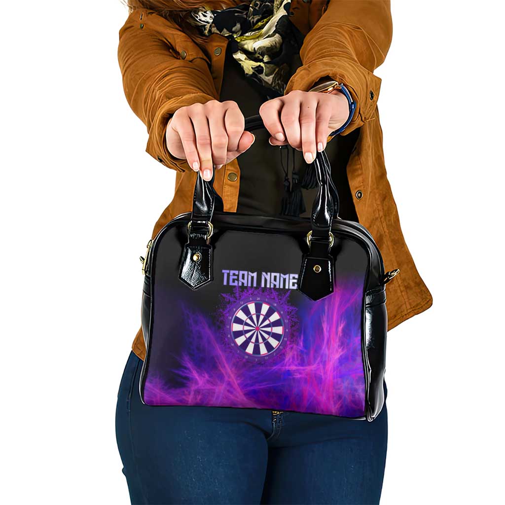 Dartboard and Darts Shoulder Handbag with Purple Smoke Background and Custom Team Name TS04