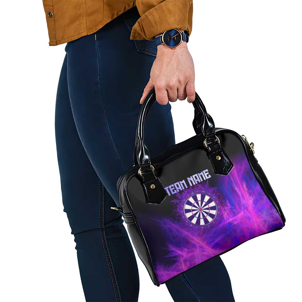 Dartboard and Darts Shoulder Handbag with Purple Smoke Background and Custom Team Name TS04