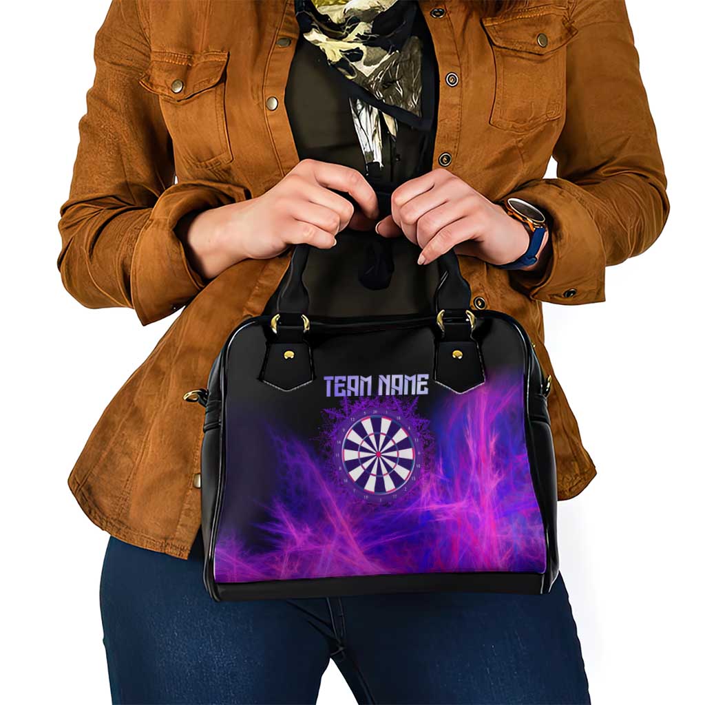 Dartboard and Darts Shoulder Handbag with Purple Smoke Background and Custom Team Name TS04