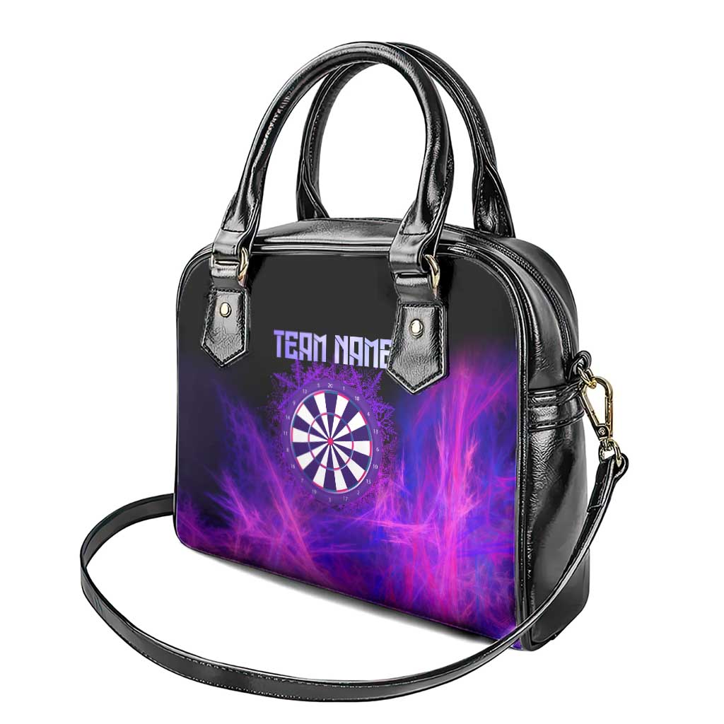 Dartboard and Darts Shoulder Handbag with Purple Smoke Background and Custom Team Name TS04