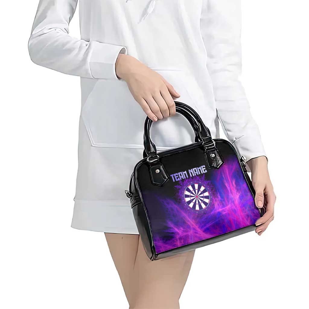 Dartboard and Darts Shoulder Handbag with Purple Smoke Background and Custom Team Name TS04