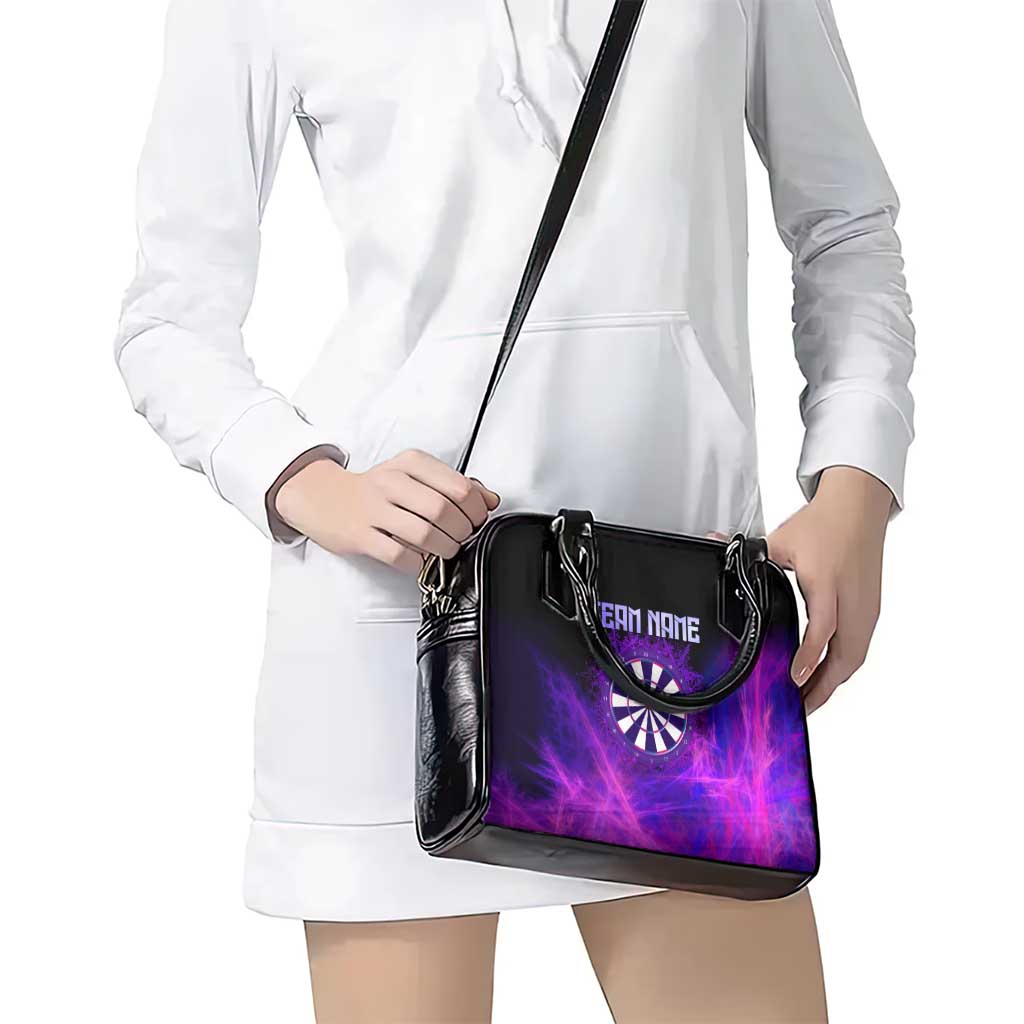 Dartboard and Darts Shoulder Handbag with Purple Smoke Background and Custom Team Name TS04