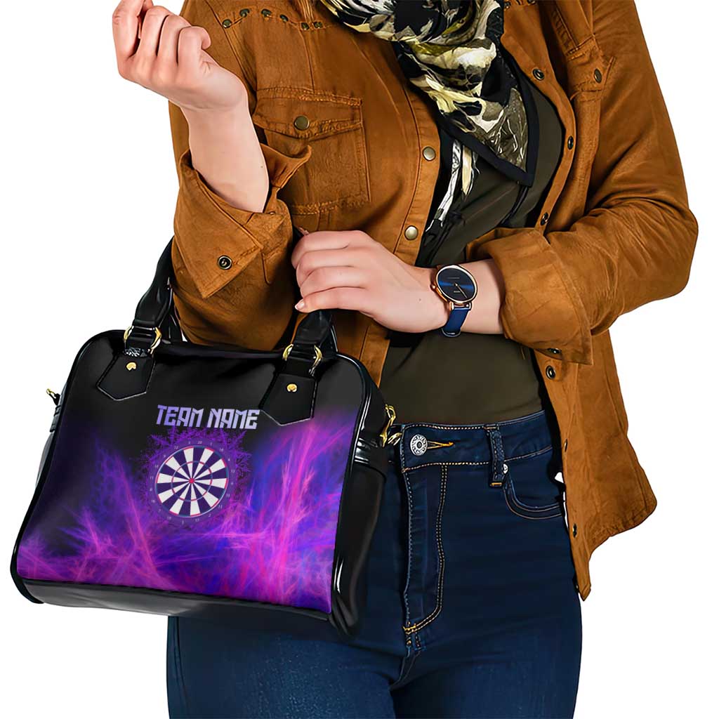 Dartboard and Darts Shoulder Handbag with Purple Smoke Background and Custom Team Name TS04