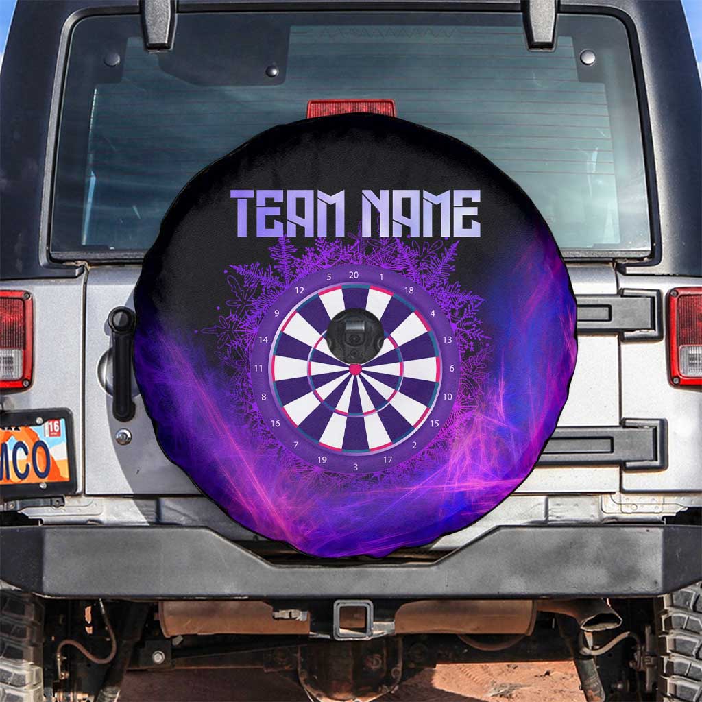 Dartboard and Darts Spare Tire Cover with Purple Smoke Background and Custom Team Name TS04