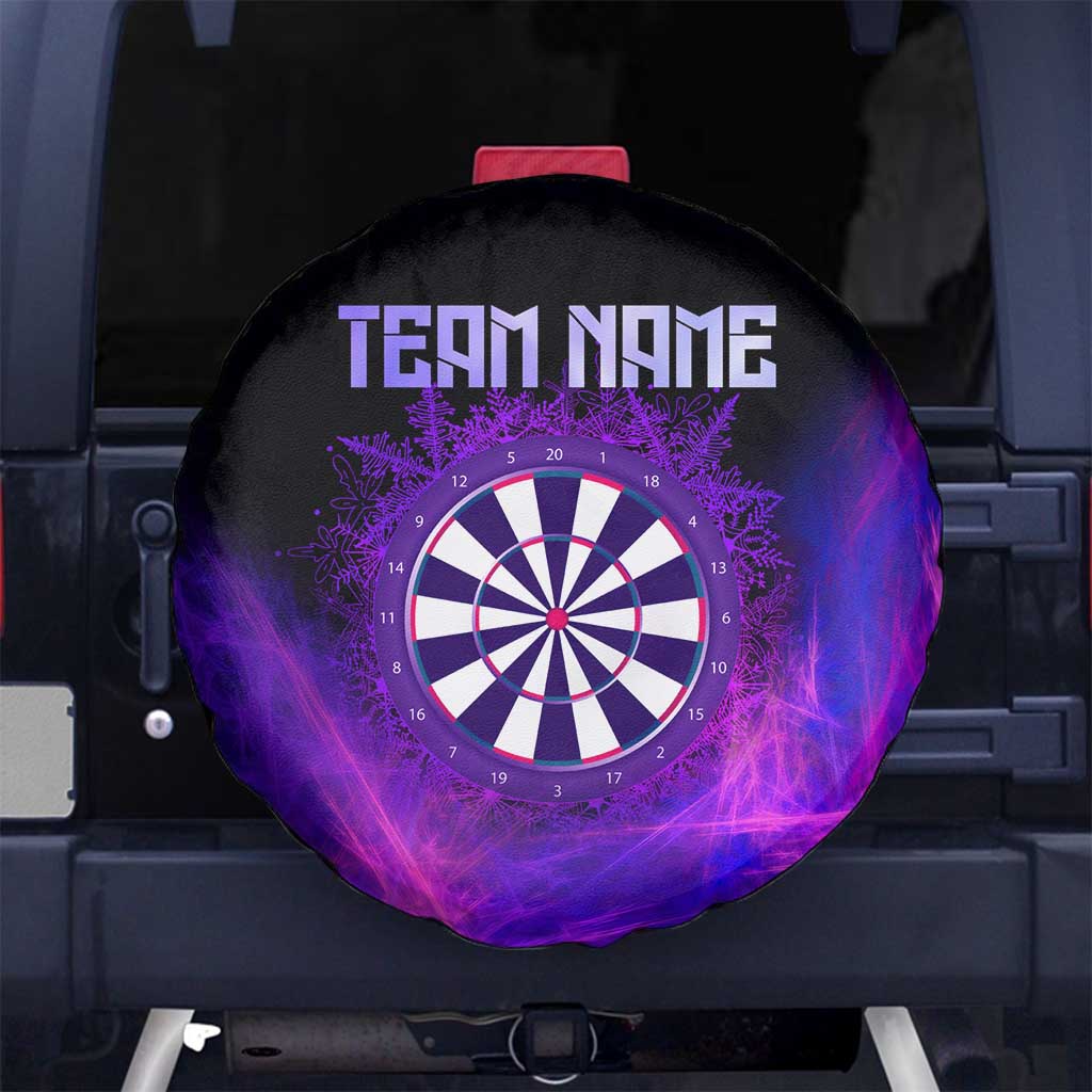Dartboard and Darts Spare Tire Cover with Purple Smoke Background and Custom Team Name TS04