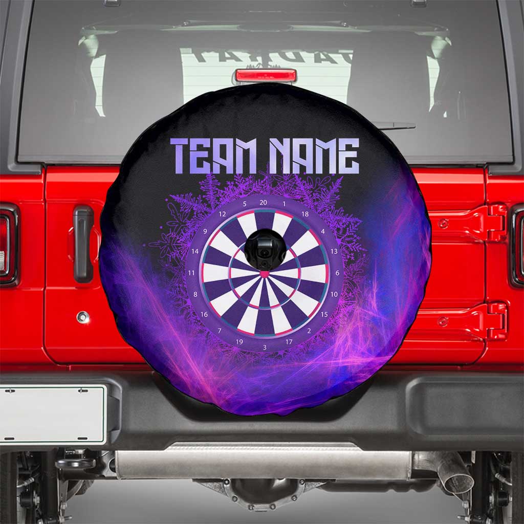 Dartboard and Darts Spare Tire Cover with Purple Smoke Background and Custom Team Name TS04