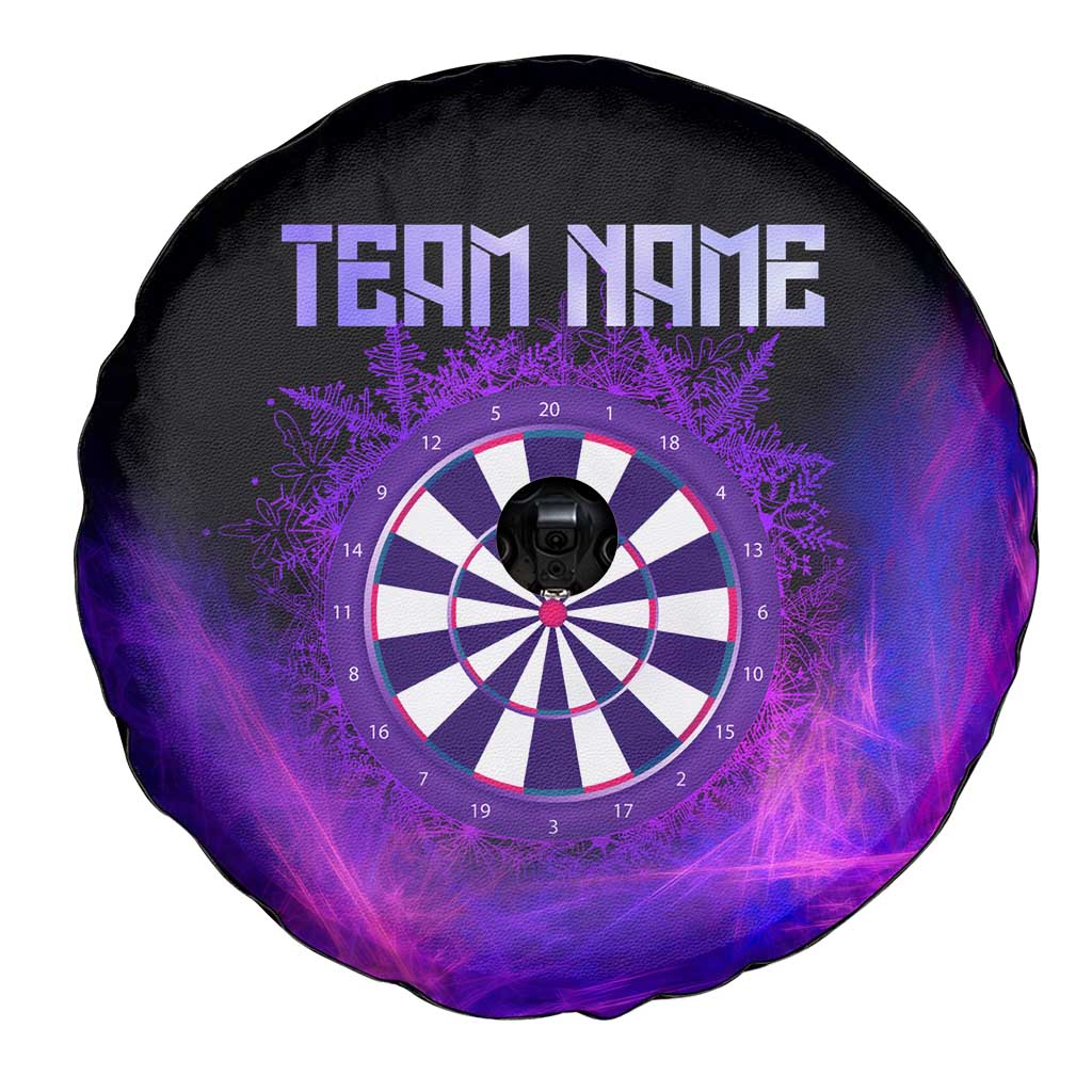 Dartboard and Darts Spare Tire Cover with Purple Smoke Background and Custom Team Name TS04