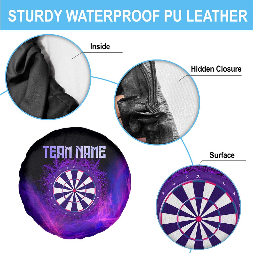 Dartboard and Darts Spare Tire Cover with Purple Smoke Background and Custom Team Name TS04