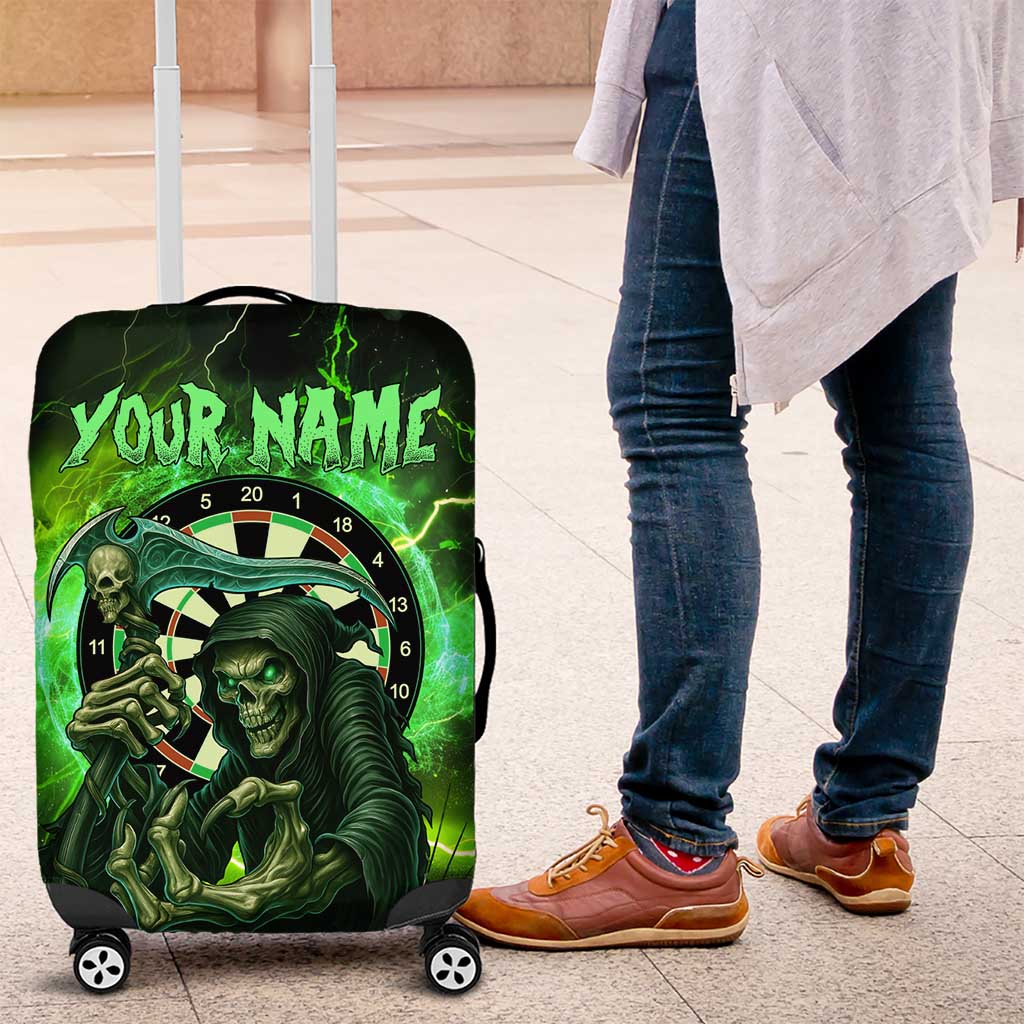 Grim Reaper and Dartboard Darts Luggage Cover with Green Lightning Background and Custom Team Name TS04