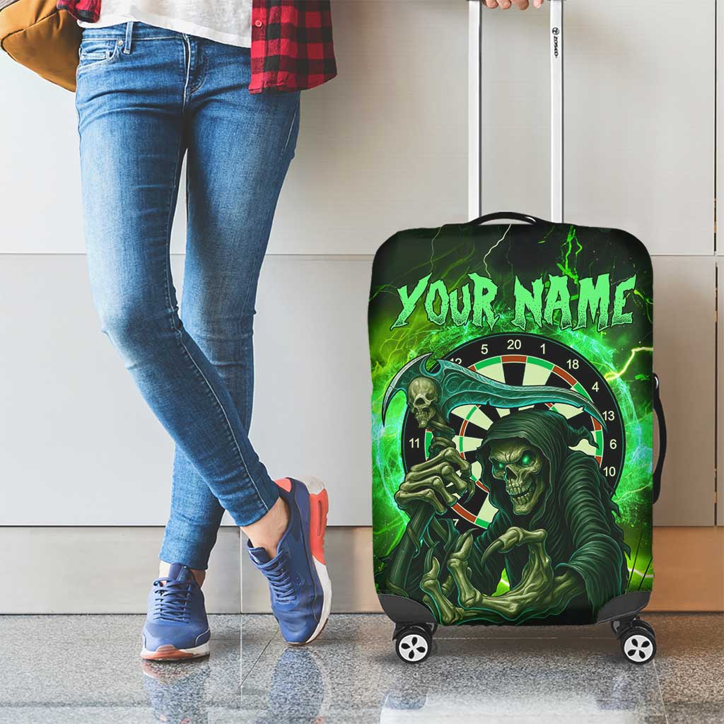 Grim Reaper and Dartboard Darts Luggage Cover with Green Lightning Background and Custom Team Name TS04