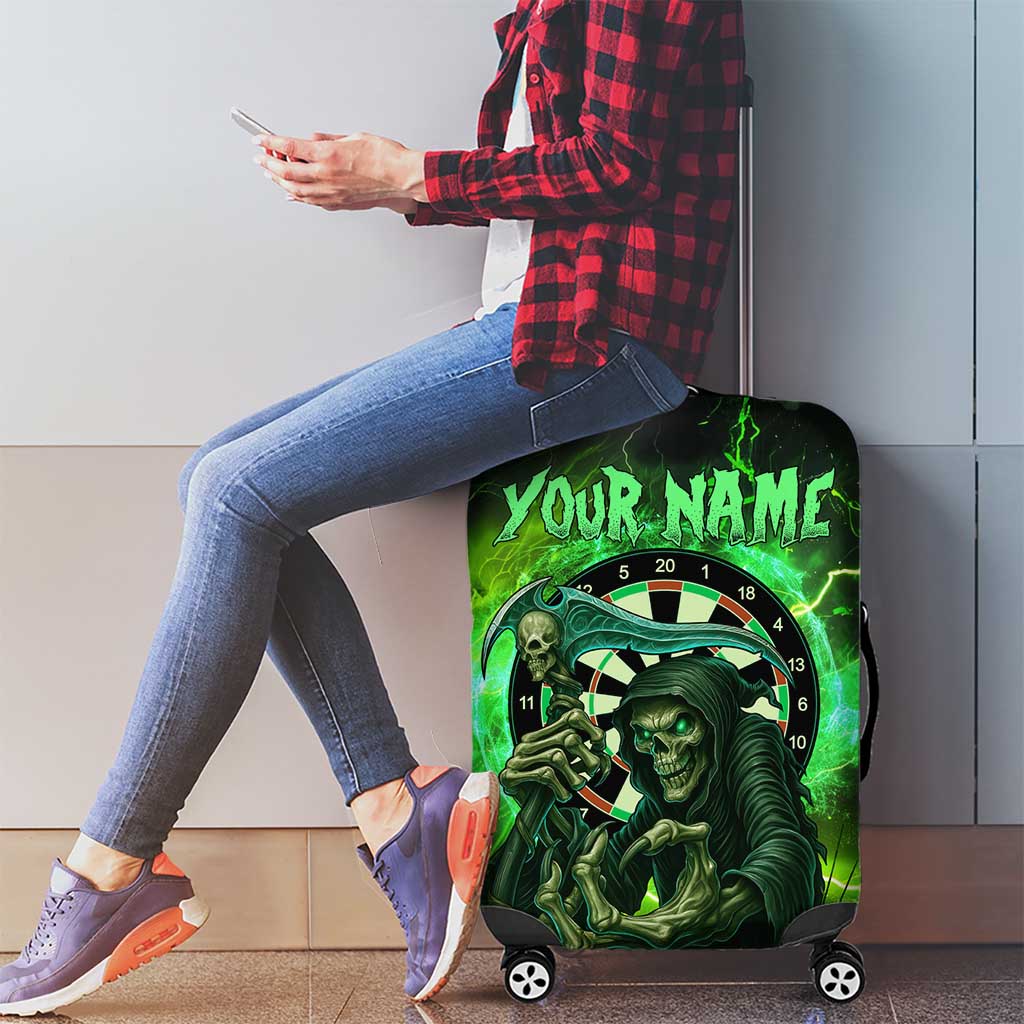 Grim Reaper and Dartboard Darts Luggage Cover with Green Lightning Background and Custom Team Name TS04
