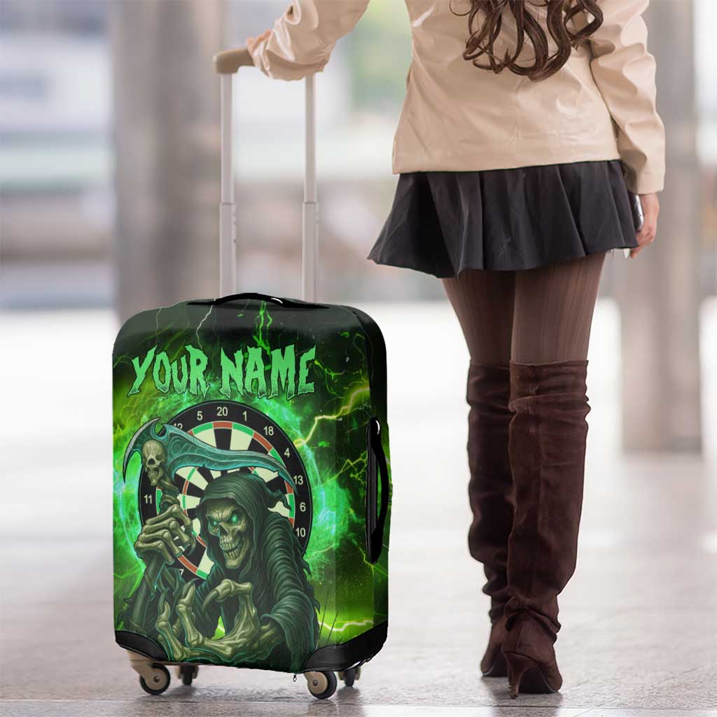 Grim Reaper and Dartboard Darts Luggage Cover with Green Lightning Background and Custom Team Name TS04