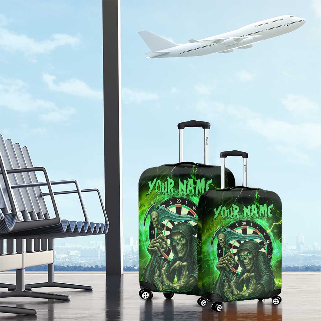 Grim Reaper and Dartboard Darts Luggage Cover with Green Lightning Background and Custom Team Name TS04